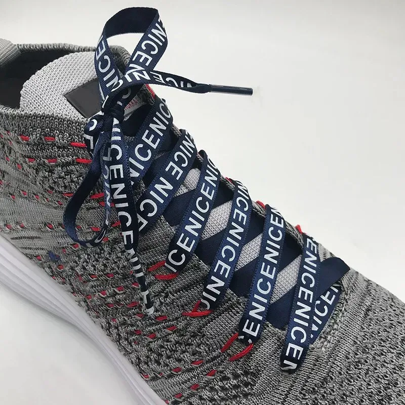 

1 Pair Satin Flat Shoelaces Letter Print Shoelace Women and Men Silk Ribbon Sneakers Casuals Canvas Laces 1CM Width Shoe Strings