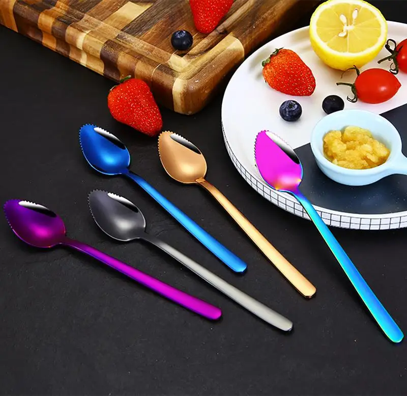 

4PCS Grapefruit Spoon Sturdy Stainless Steel Serrated Dessert Spoon Fruit Spoon