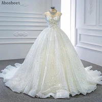 dd jyoy exquisite heavy beading ball gown wedding dress shining beaded long train elegant wedding gown white sequins lace