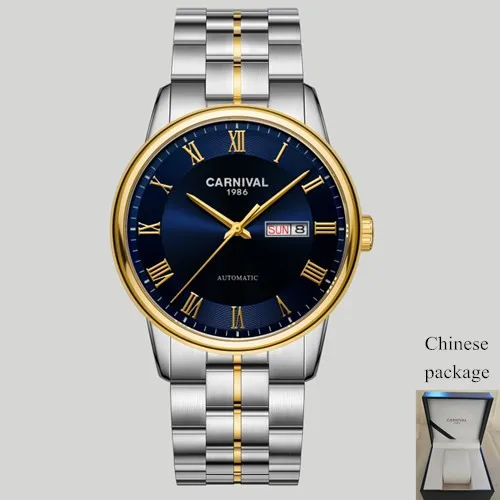 Gold blue C8064 C Швейцарские карнавальные механические часы, мужские роскошные брендовые автоматические часы MIYOTA, сапфировые водонепроницаемые часы, полностью стальные часы relogio - Цвет: Gold blue C8064 C