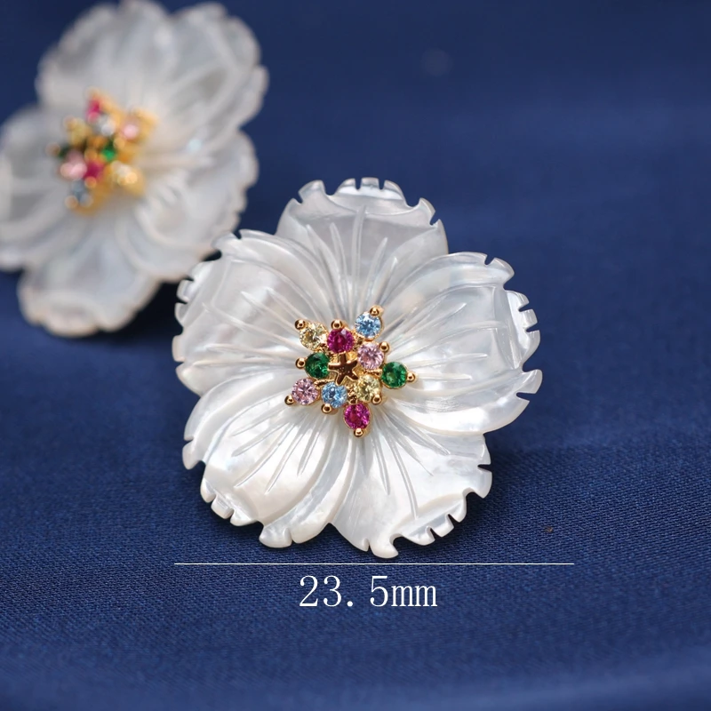 

Natural Shell Flower Stud Earrings For Women colorful small Cubic zirconia stone Stars Vintage Golden Color fashion Ear Jewelry