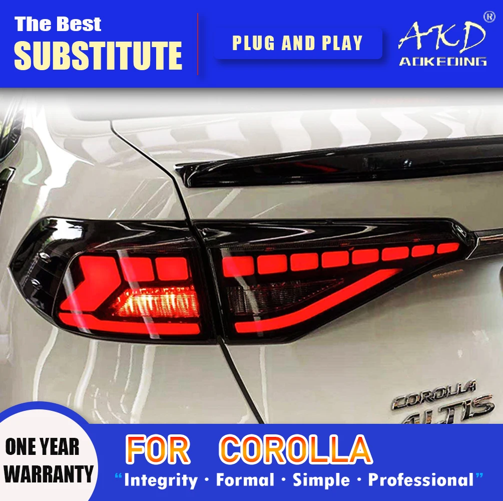

Задний фонарь AKD для Corolla, светодиодный задний фонарь 2019-2021 Corolla, задний противотуманный сигнал, поворотный сигнал, автомобильные аксессуары