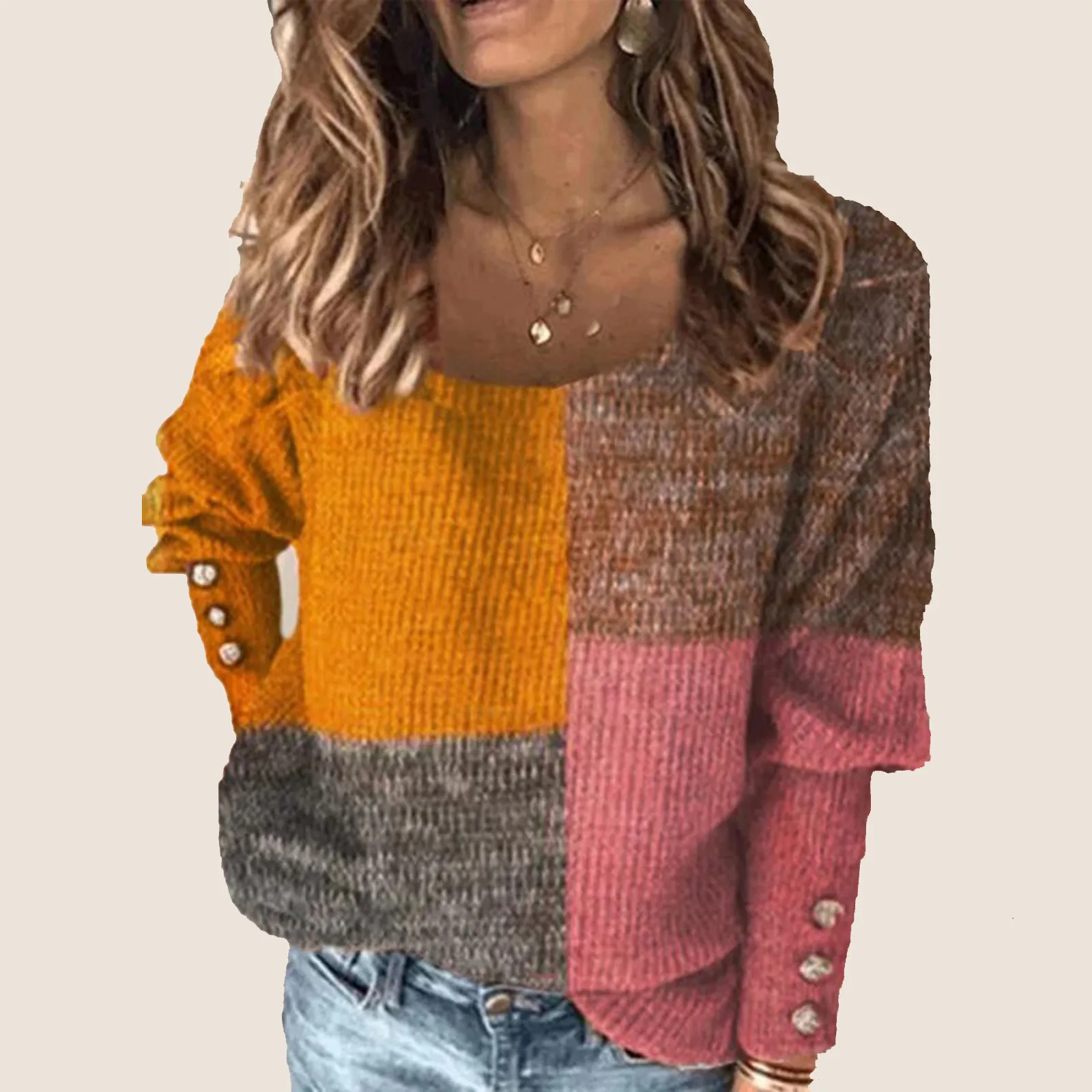 Модные женские свитера 4 # однотонные Лоскутные Свитера из смески хлопка с