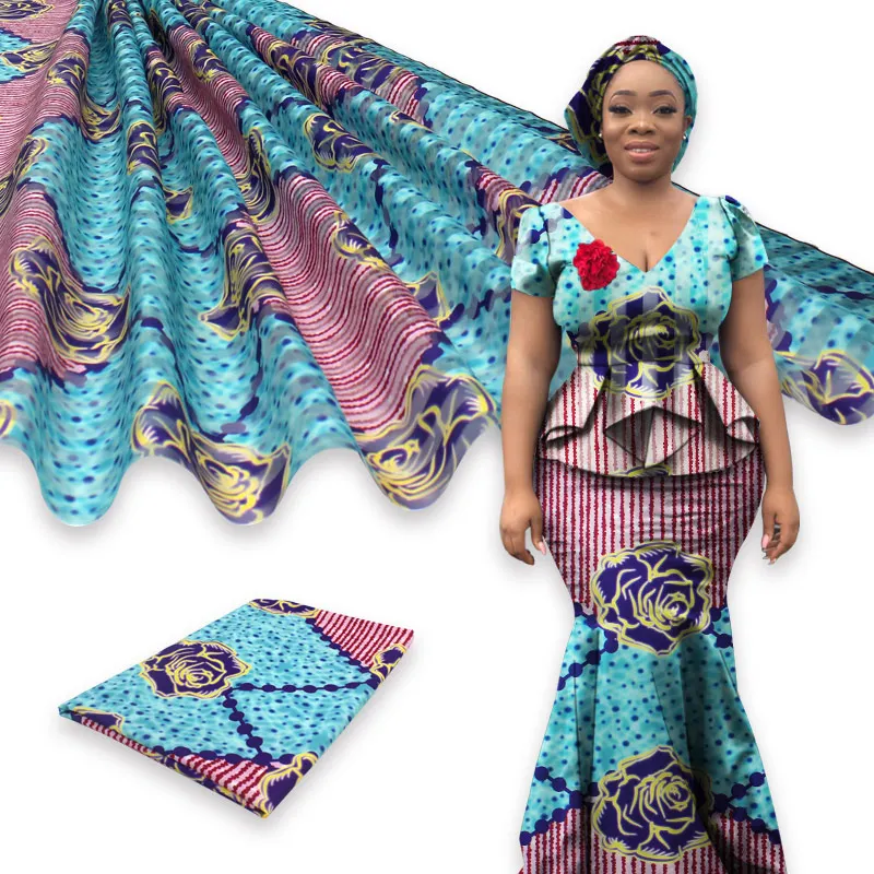 

4yards Organza fabric +2yards ribbon material african print fabric soft ribbon silk fabrics for women dress wholesale S200113