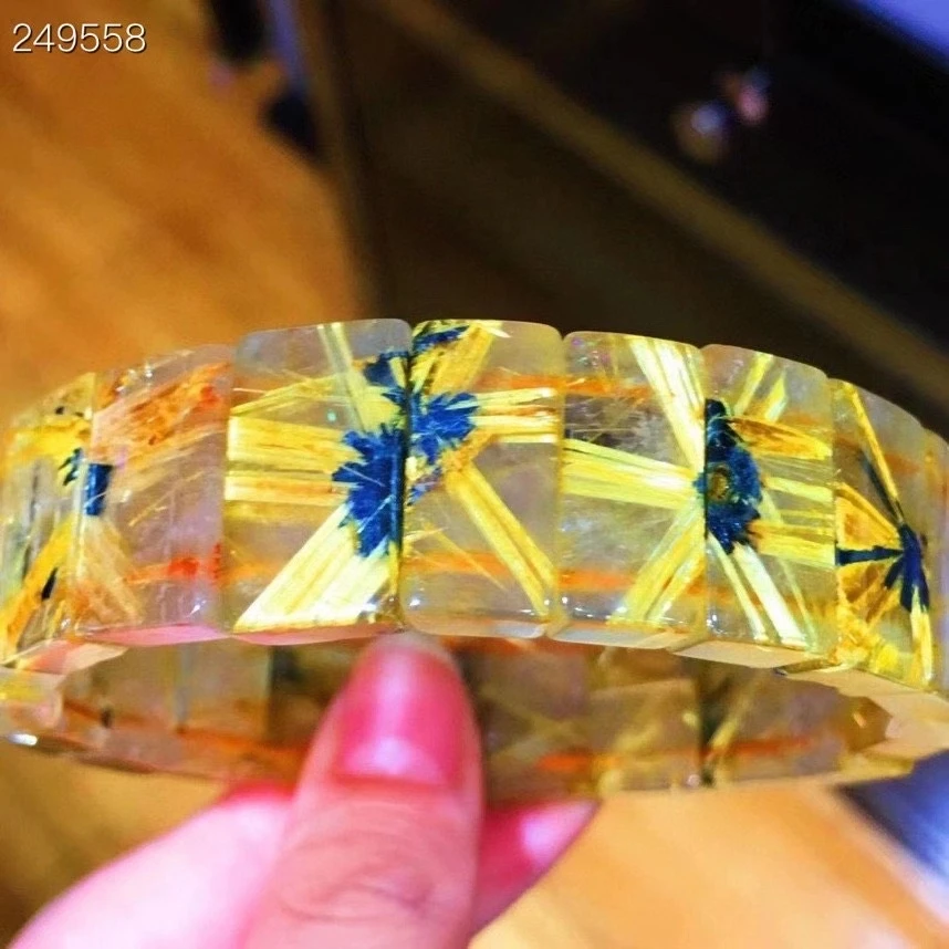 

Top Natural Gold Rutilated Titanium Quartz Flower Bracelet 18.6x11.2x6mm Crystal Woman Men Clear Rectangle Beads Genuine AAAAAA