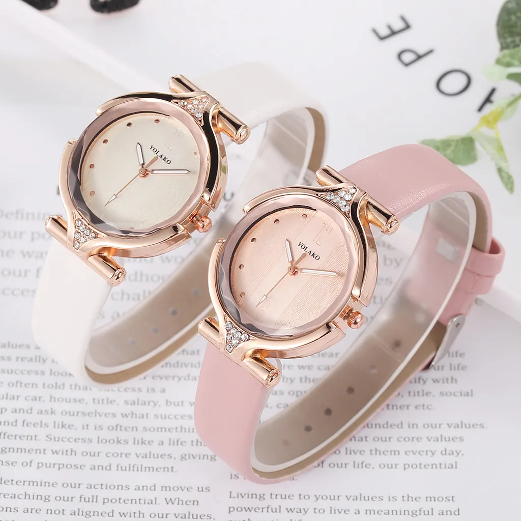 YOLAKO женские часы повседневные розовые с кожаным ремешком кварцевые наручные
