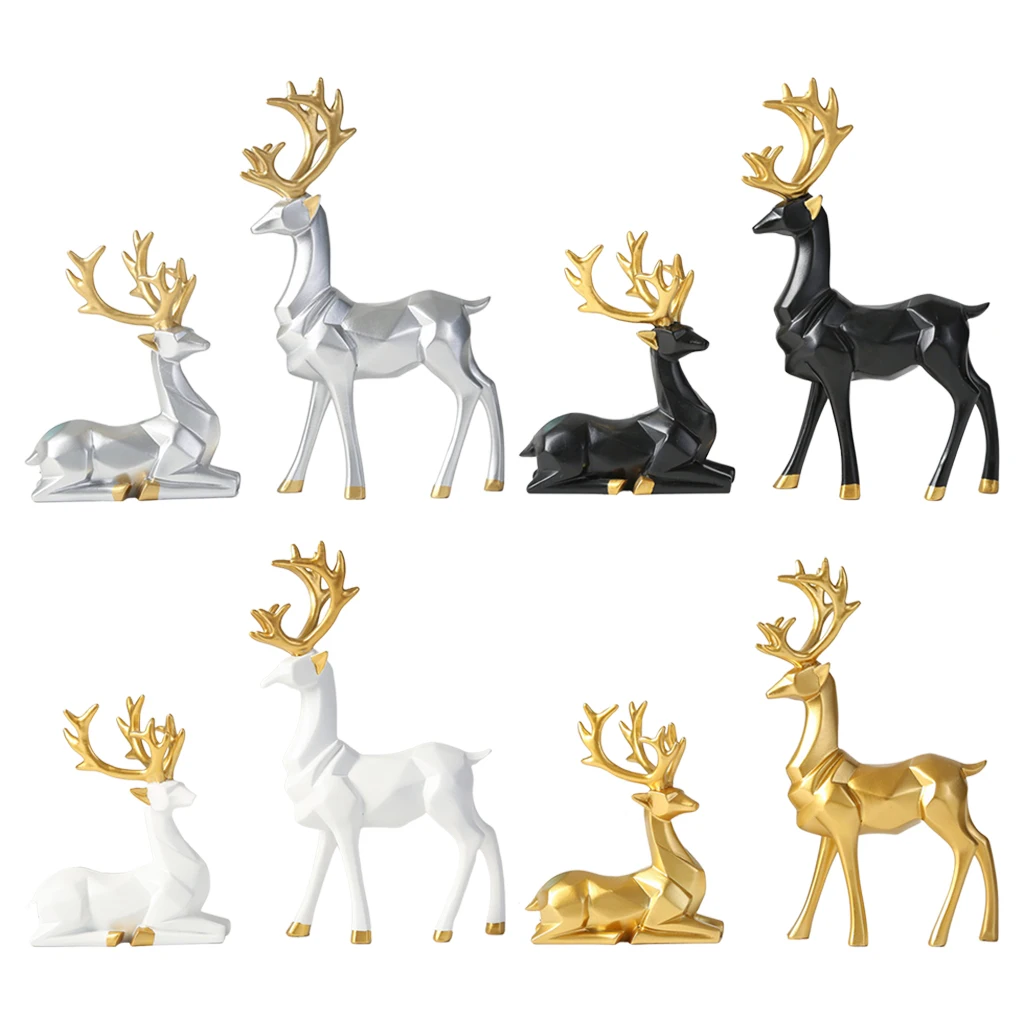 

2x Resin Deer Statues Reindeer Sculpture Ornaments for TV Cabinet Home Decor