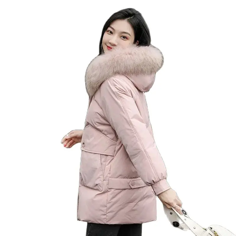 Female Down Jacket Mid-length 2021 Women New Fashio Jacket Real Fur Collar Windproof Thick White Duck Down Winter Jacket Commute