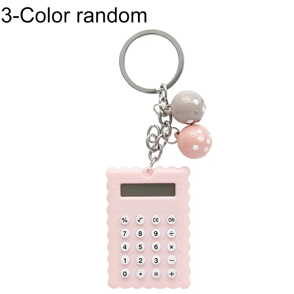 

1pc Random Color Creative Lovely Biscuit Shape Mini Keychain Portable Plastic Calculator Student Tool Included Button Battery