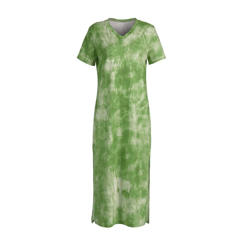 

Casual Women' Short Sleeve Long Dress Summer V-neck Printed Maxi Dresses Ladies Loose Split Holiday Beach Dress Sundress