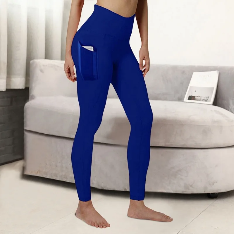 

Fitness Female Full Length Sports Leggings Running Pants Comfortable Yoga Pants with Pocket 2021 Hot Sale