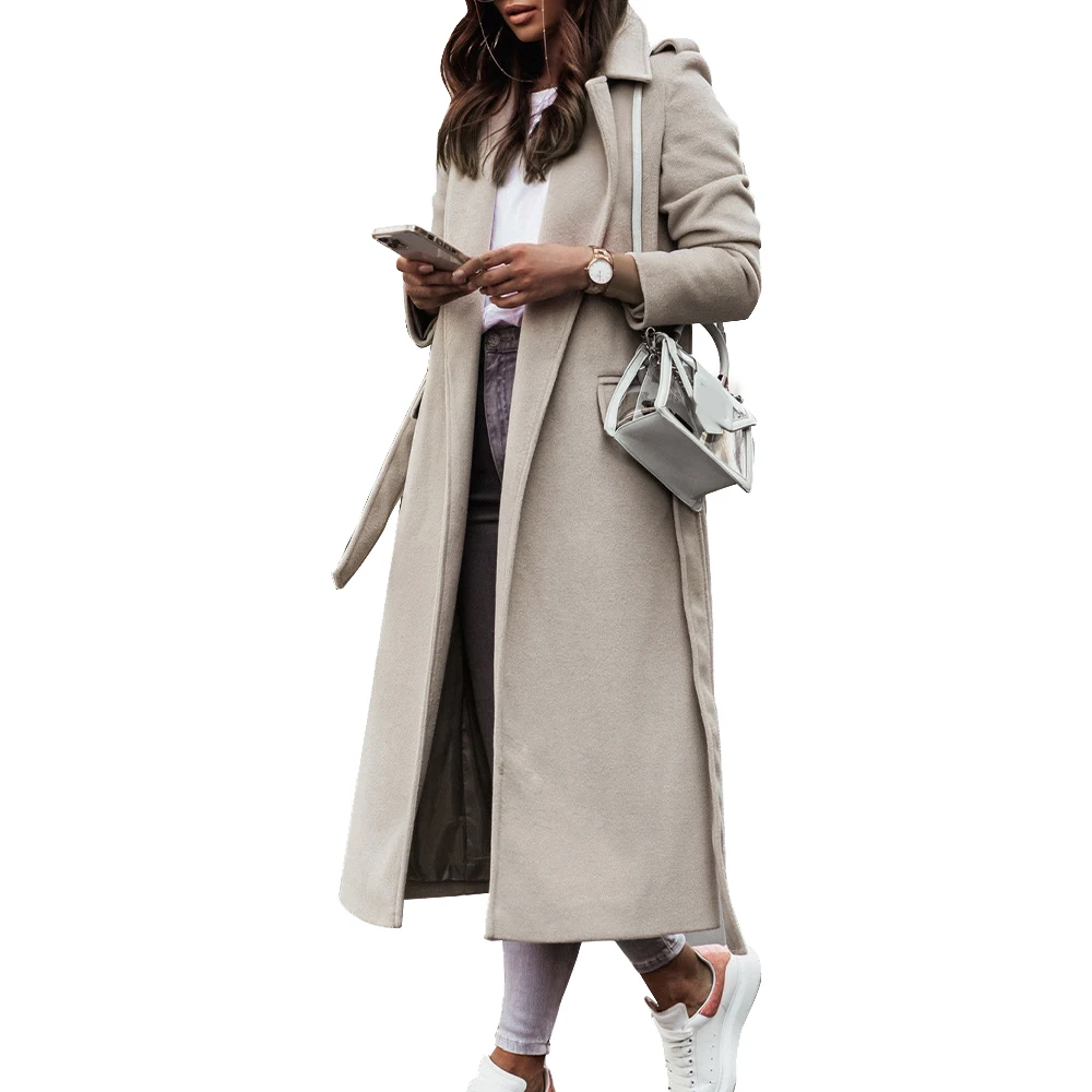 

Elegant Women Winter Knitted Casual Lace Up Solid Color Long Sleeve Pockets Turn-down Collar Cardigan Female Ladies Bandage Coat