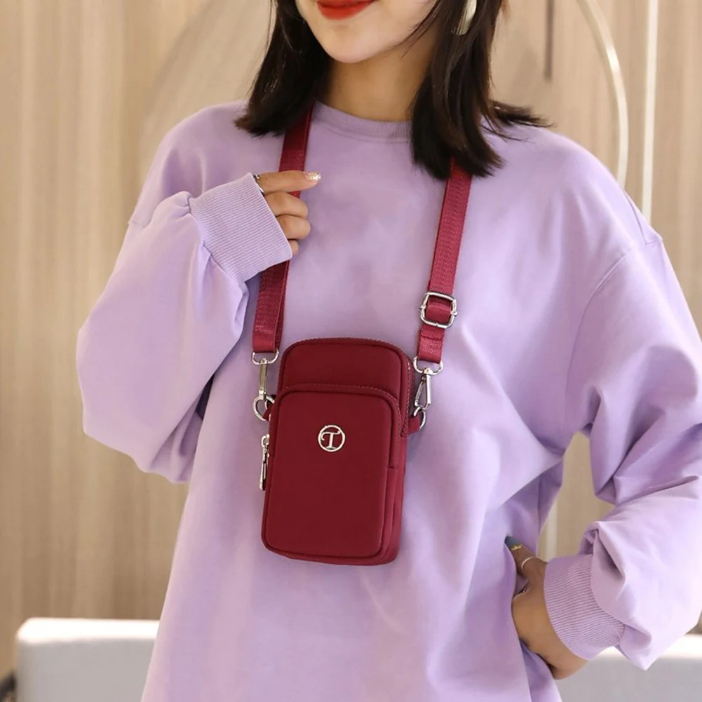 

Multi-functional Female Festival Gifts Casual Nylon Phone Card Money Bag Solid Wristlet Pouch Sports Shoulder Handbags