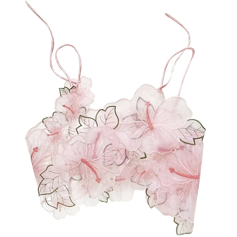 

Женская майка, Зеленая прозрачная одежда, пикантные майки с вышивкой, топ из органзы с листьями, укороченный топ