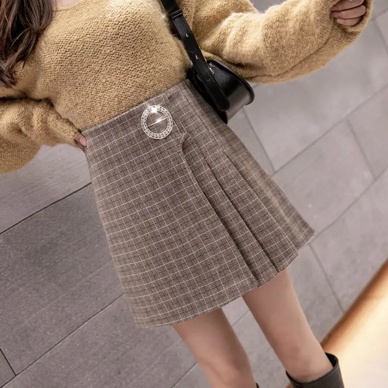 

Plaid Skirt Woman Winter Wool High-waisted Pleated Skirt Kawaii School Uniform Skirt with Short Girls Jupe Mini Skirts