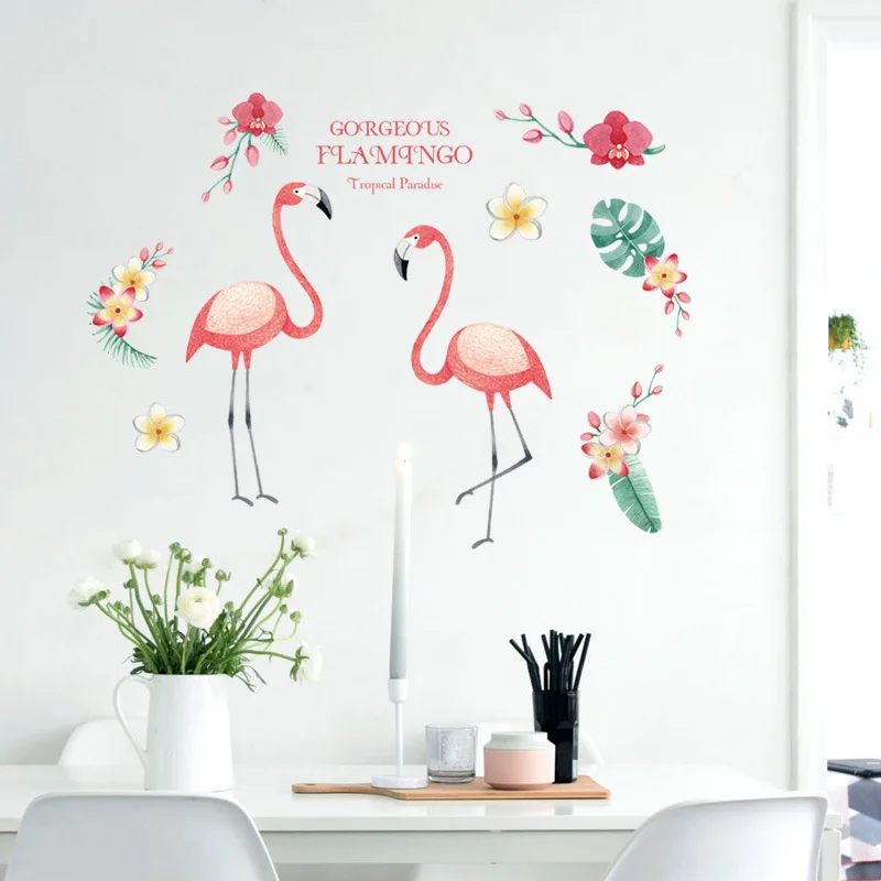 

Flamingo Wall Stickers Creative Living Room Corridor TV Background Wall Decoration Self-Adhesive Posters Decals PVC Wallpaper