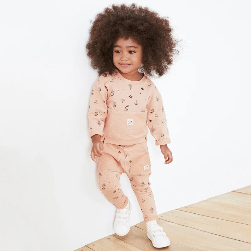 

Spring and Autumn Children's Suit Fashion Simple Style Knitted Fabric Pure Cotton Sweater Long Sleeve Trousers Baby Girl Clothes