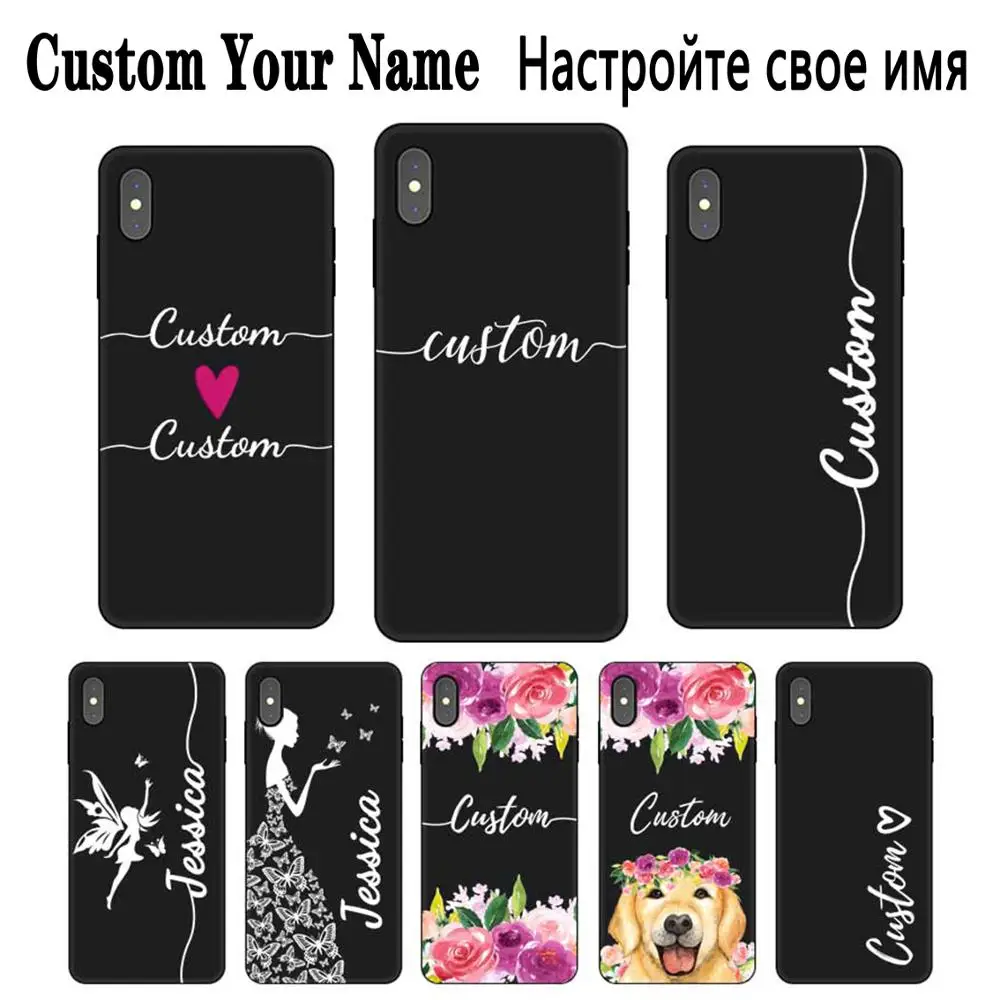 Модный цветок подарок на заказ DIY Имя текст черный Мягкий ТПУ силиконовый чехол