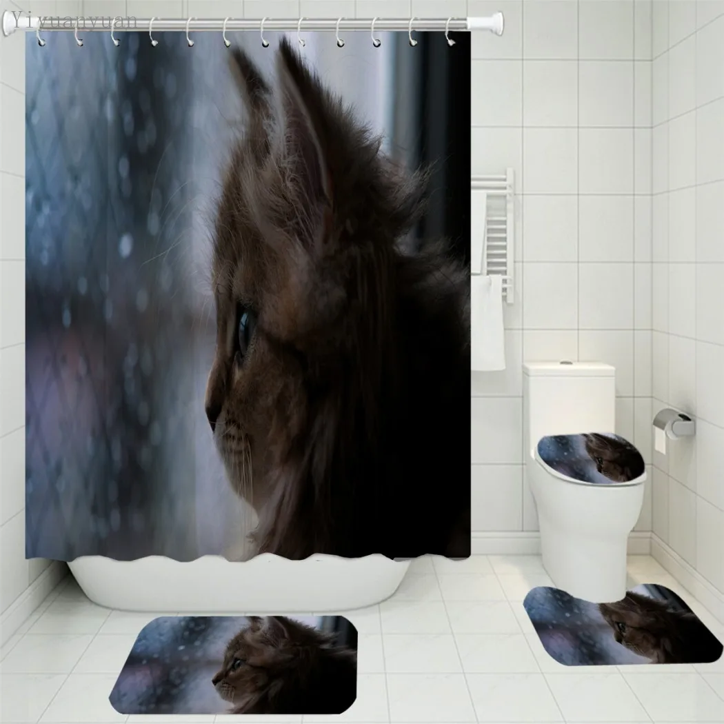 Comprare Cute Cat Set Di Tende Per Doccia Stampate In 3D Tenda Da Bagno In Poliestere Impermeabile Gattino Tappetino Da Bagno Copriwater Tappeto Decorazioni Per La Casa