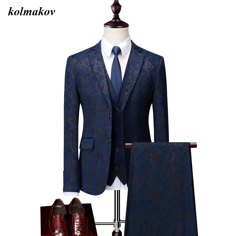 

New Arrival Spring Style Men Boutique Printing Suits High Quality Fashion Casual Men's Three-piece Suits Dress Plus Size M-6XL