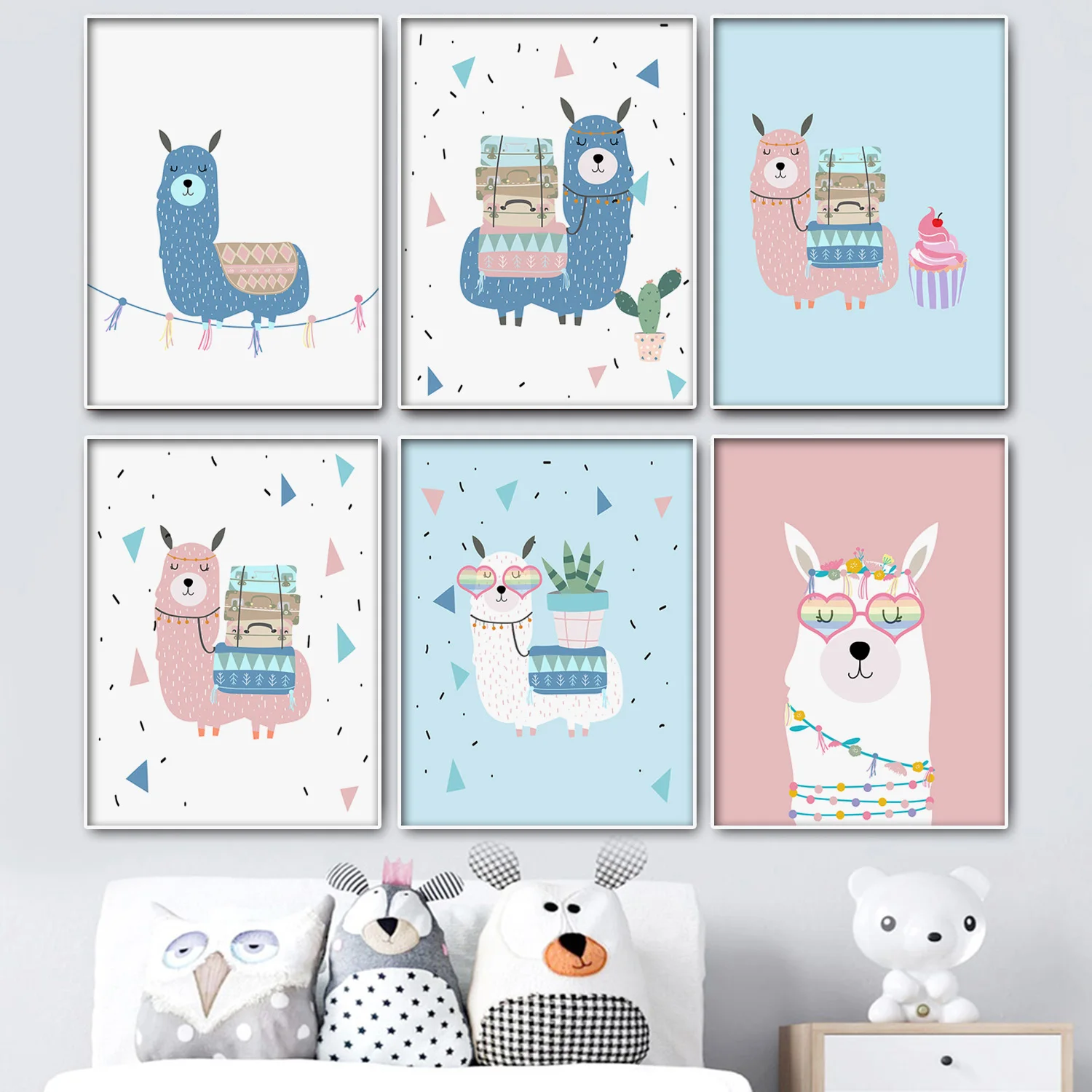 

Cute Cartoon Alpaca Glasses Llamas Cactus Wall Art Canvas Painting Nordic Posters Prints Picture Baby Kids Room Home Decor Mural
