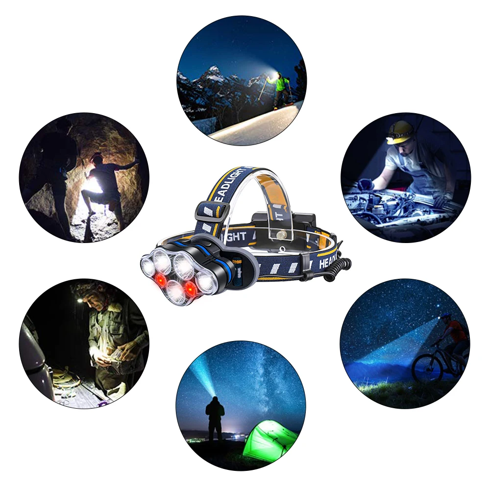 Налобный фонарь с USB 7 светодиодов суперъяркий перезаряжаемый светодиодный