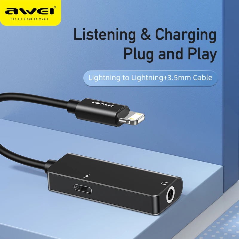 

AWEI CL-121 Converter For iPhone Jack 3.5mm Aux Cables to Type-C Charging & Listen Connect Earphones Adapter For iPad