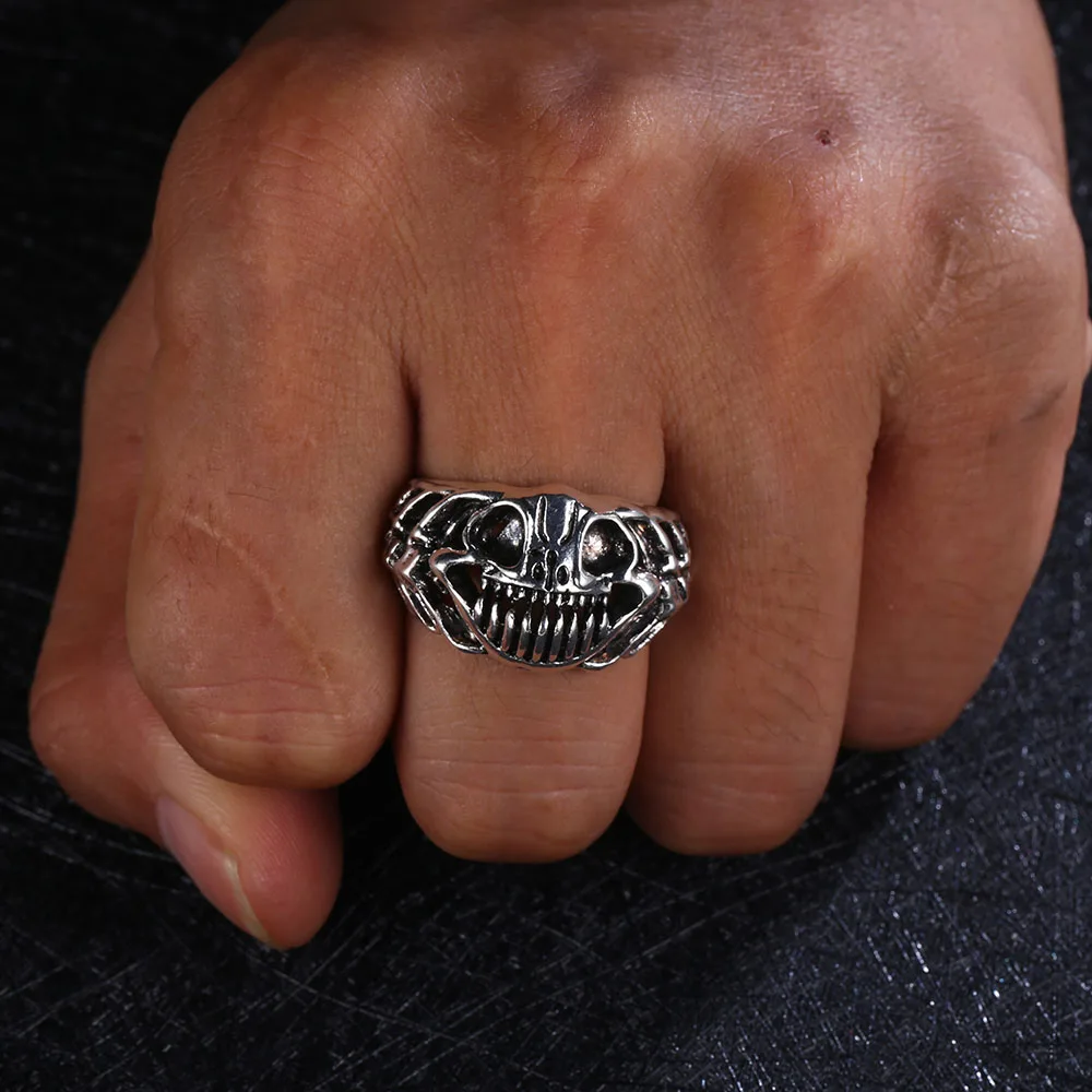 

Coconal Gothic Punk Dinosaur Monster Skull Alloy Silver Color Ring For Women Men Couples Hip Hop Party Bar Club Jewelry Gifts