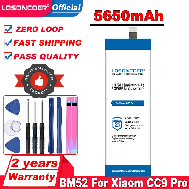 100% новый аккумулятор LOSONCOER BM52 на 5650 мАч для Xiaom CC9 Pro M1910F4E M1910F4G Mi CC9e Note 10