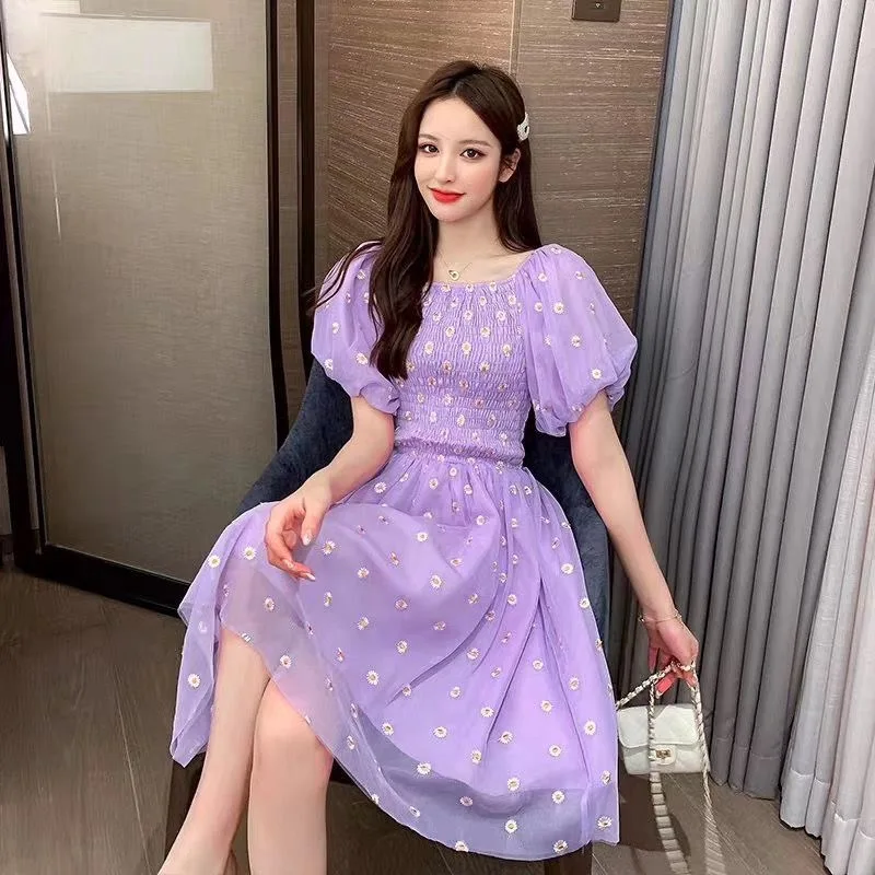 Винтажное шифоновое платье с цветочной вышивкой летнее женское модное Сетчатое