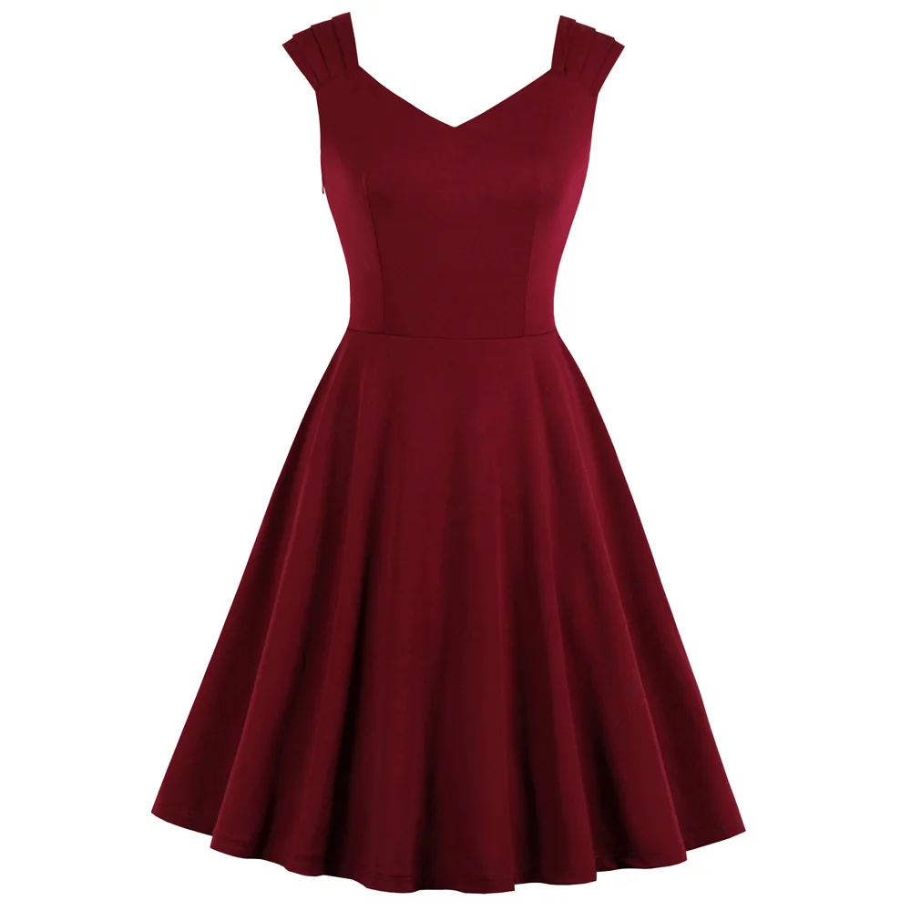 4 цвета однотонное женское летнее ретро платье v образный вырез без рукавов