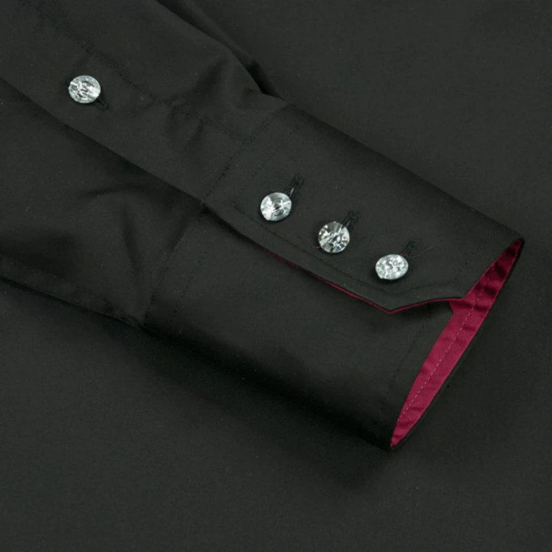Black and White Mercerized Cotton High-Necked Casual Work Shirt Men Long-Sleeved Reduce Ironing Korean Style Spring Autumn