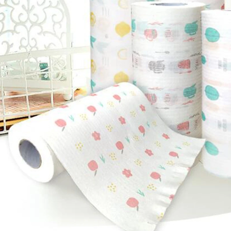 

4x Volumes Disposable Washable Household Printing Lazy Rag Kitchen Wet and Dry Non-Woven Cloth Rag Random Colors