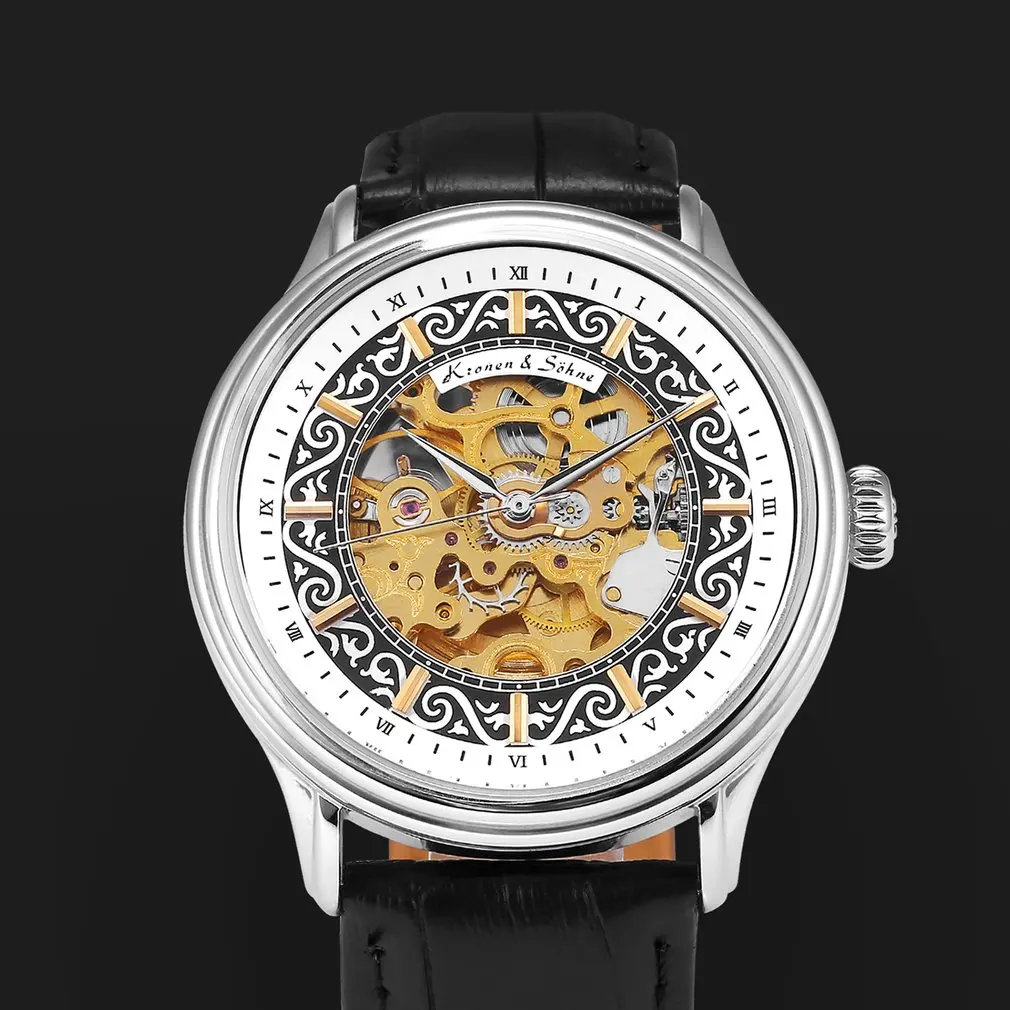 KS Royal мужские часы Топ бренд класса люкс полые Horloge само ветер синий кожаный