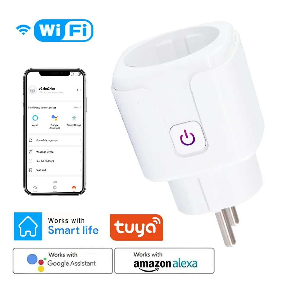 

Smart WiFi EU Plug Adaptor 16A Remote Voice Control Power Monitor Socket Outlet Timing Function Work With Alexa Home Tuya