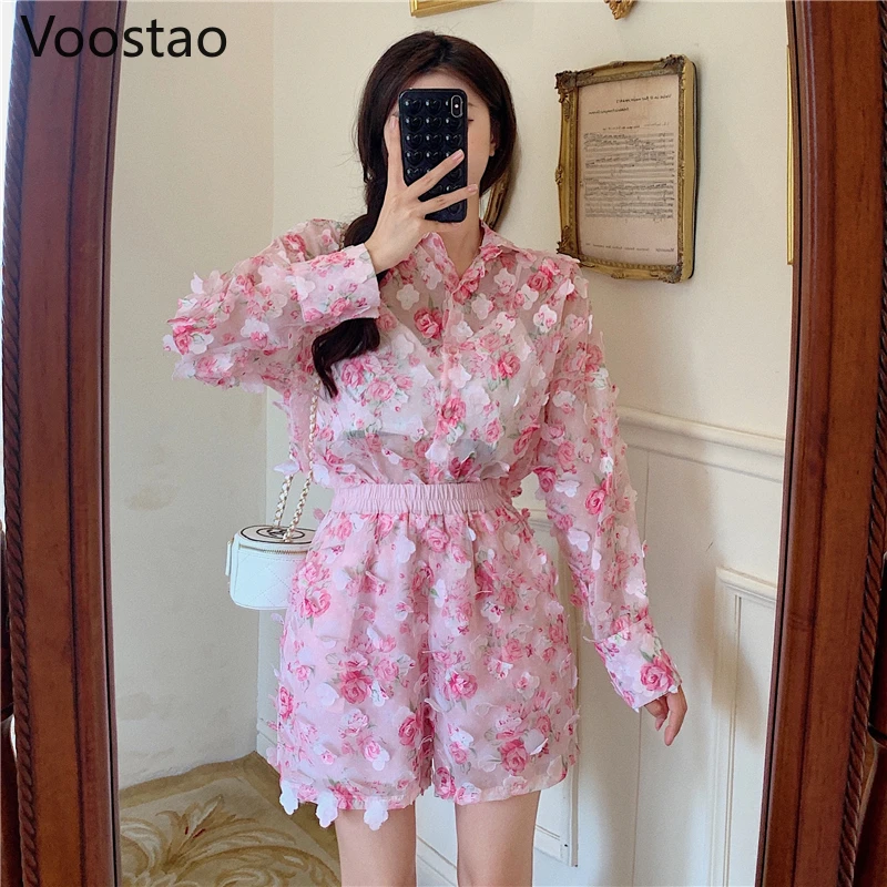 Женский шифоновый комплект из 2 предметов блузка с цветочным принтом свободный