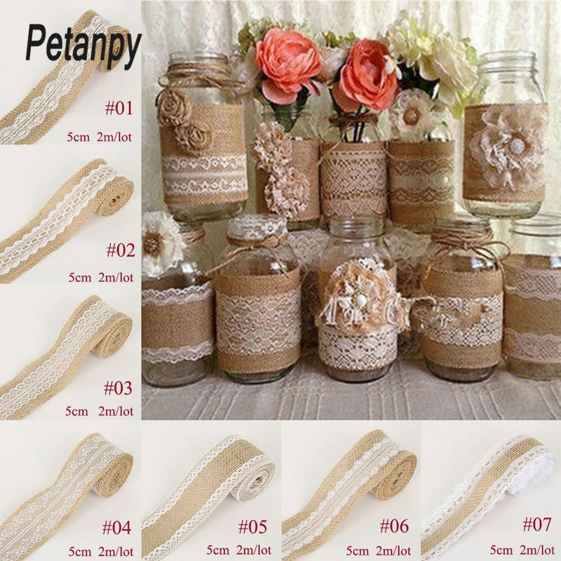 

Burlap Ribbon 2M Vintage Wedding Centerpieces Decoration Sisal Lace Trim Jute Hessian Rustic Event Party Decor Wedding Gift 2019