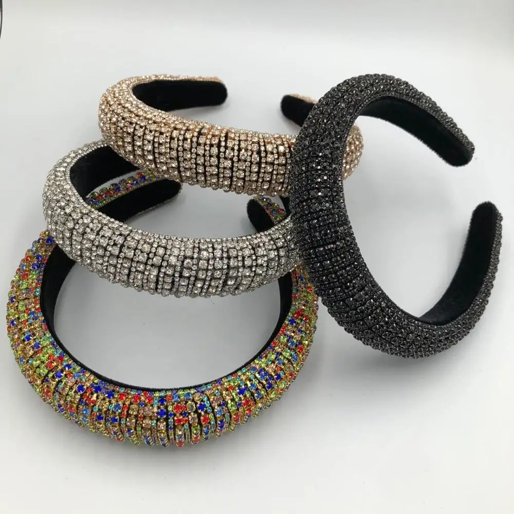 

Rainbow Bejeweled Padded Headbands Fashion Luxurious Rhinestones Sponge Hairbands for Women Sparkly Novelty Headbands