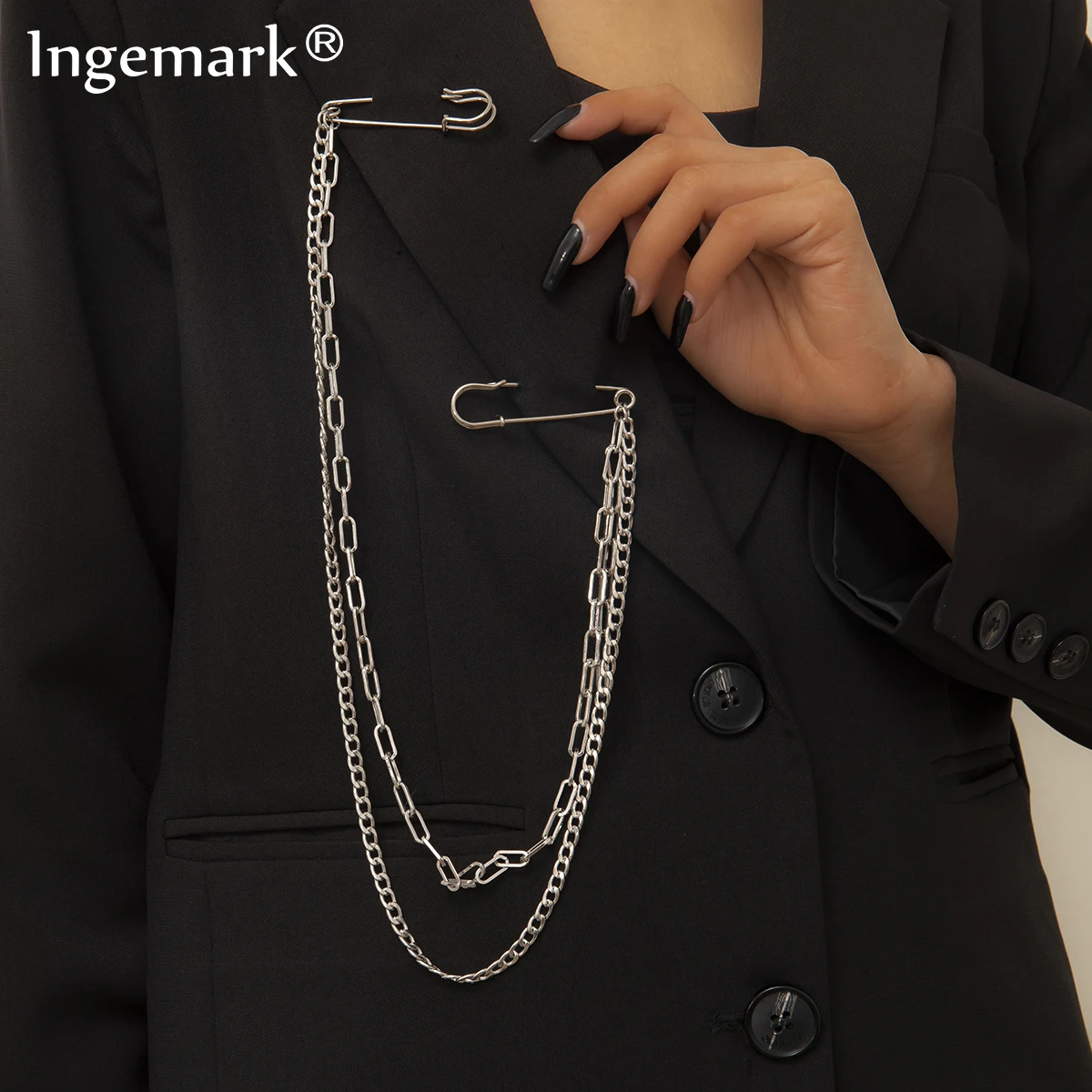 Панк человек костюм воротник рубашки тассель цепь булавка брошь в виде дракона