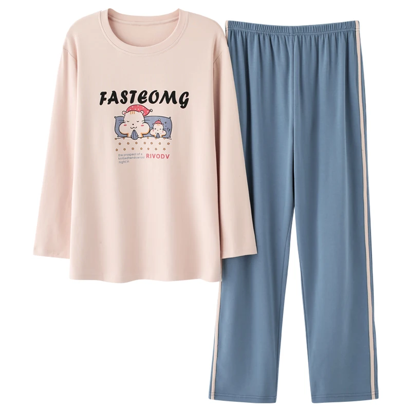 

Casual Color Matching Women's Pajamas Cute Hamster Pattern Sleepwear Autumn And Winter Cotton Warm Couples Home Clothes