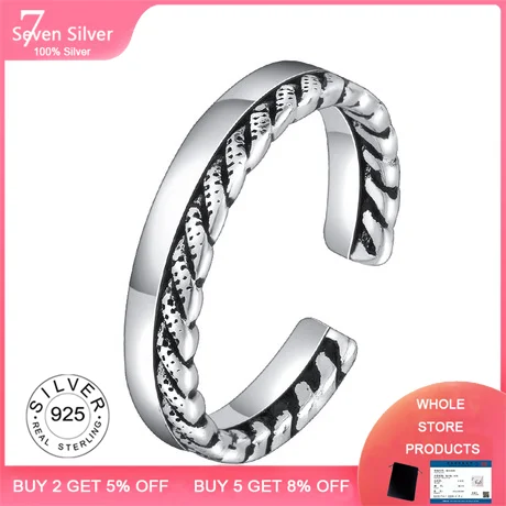 

925 sterling silver rings for women vintage fine jelwery strips open adjustable trendy Silver Jewelry Party Gifts
