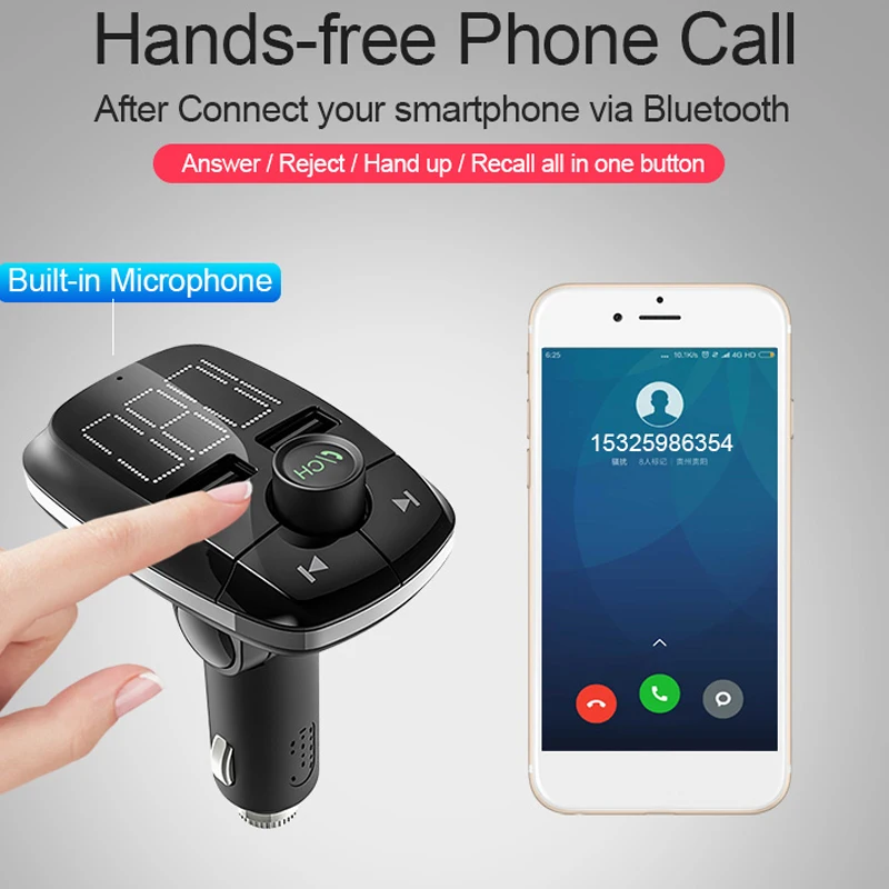 VR робот FM передатчик модулятор Bluetooth Handsfree Car Kit Аудио Автомобильный MP3 плеер 5V 2.4A USB