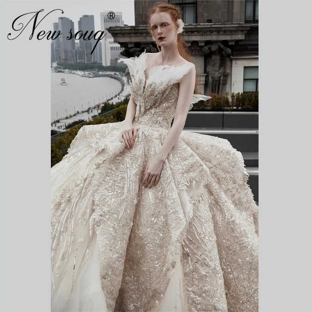 Gorgeous Long Sleeves Wedding Dresses Robe De Mariee 2021 Beading Pearls Handmade Dubai Haute Bride Dresses Muslim Arabic Bridal