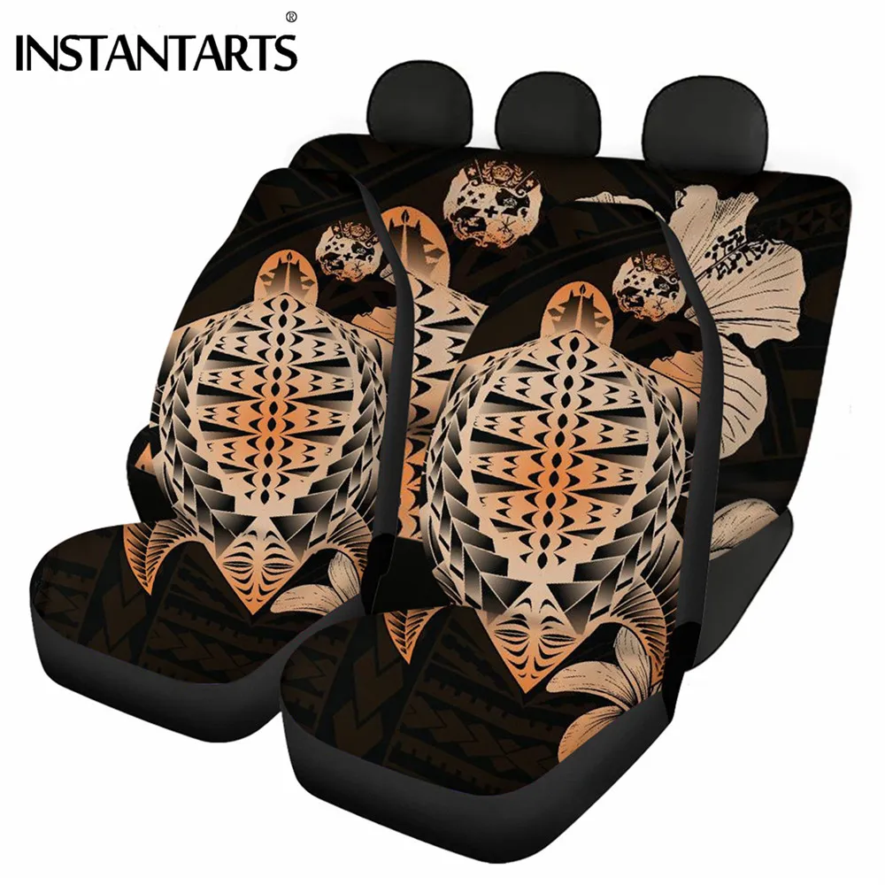 

INSTANTARTS Vehicle Seat Protector Soft Front/Back Car Seat Cushion Hawaiian Tribal Turtle Printed 4PCS Durable Car Seat Covers