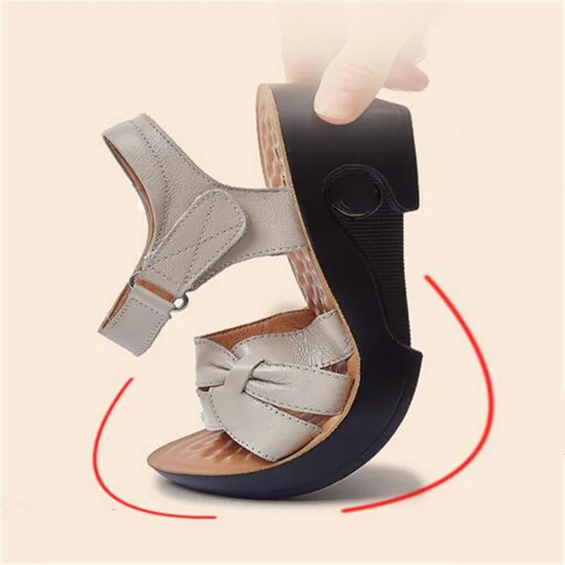 Сандалии женские на нескользящей танкетке натуральная кожа Летняя Открытая