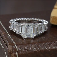 randh 3 0carats emerald cut tapered baguette eternity ring for women 18k white solid gold moissanite anniversary luxuery rings