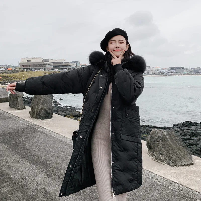 Длинные пальто большой меховой воротник парка женские s куртки 2019 Новое