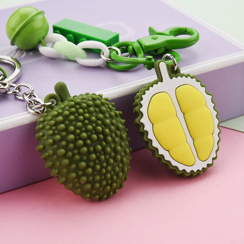 

Creative Soft Durian Keychian Cute Fruit Button Car Key Chain Children Bag Pendant Accessories Keyring Kids Holiday Gifts