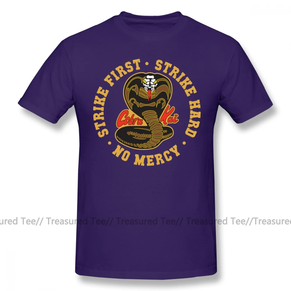 Purple Детская футболка для каратэ футболка с логотипом Cobra Kai Strike First Strike Hard No Mercy HD Базовая футболка с короткими рукавами 4xl Мужская футболка - Цвет: Purple