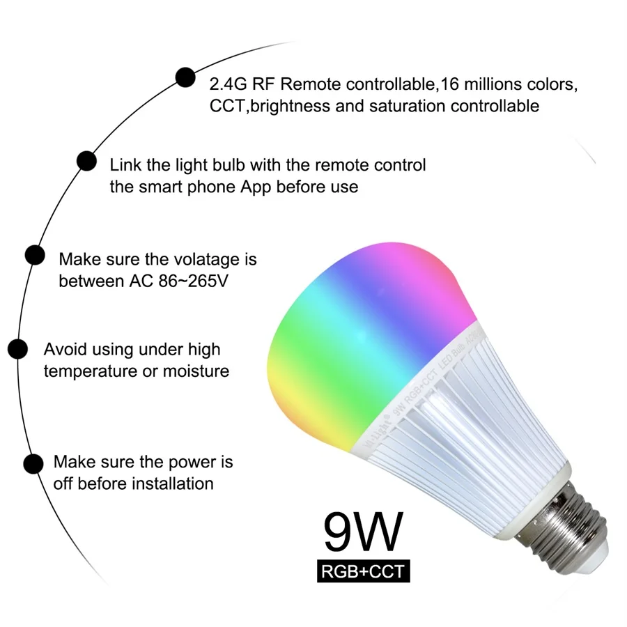 Milight светодиодный лампы FUT012 9W E27 RGB + CCT 16 миллионов Цвета затемнения прожектора 2 4 г